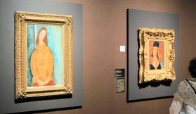 モディリアーニが愛したジャンヌ・エビュテルヌを描いた作品が並ぶ＝大阪中之島美術館