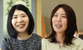 西山朋佳女流二冠（左）と里見香奈女流王位