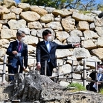 明石公園を視察し、樹木伐採の現状などを確認する兵庫県の斎藤元彦知事（中央）＝明石市明石公園