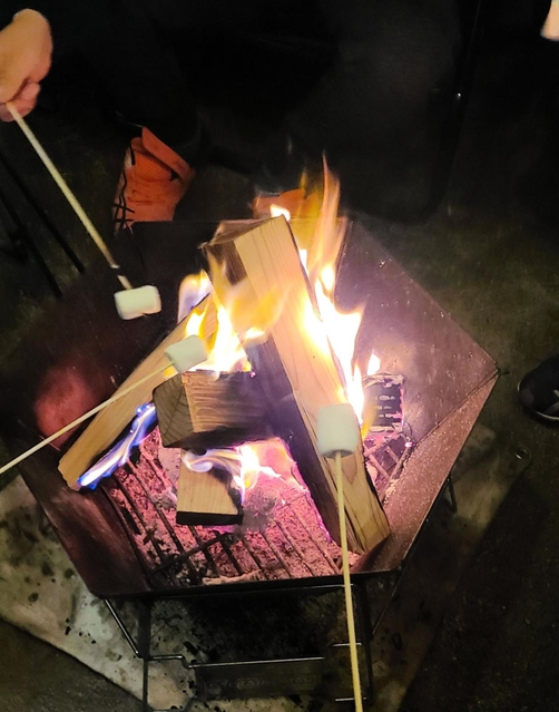 たき火もキャンプの魅力。マシュマロを焼くのも楽しい＝兵庫県神河町内