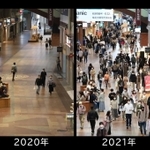 ２０１９～２２年の５月２日に定点撮影した三宮センター街＝神戸市中央区（撮影・吉田敦史、鈴木雅之）