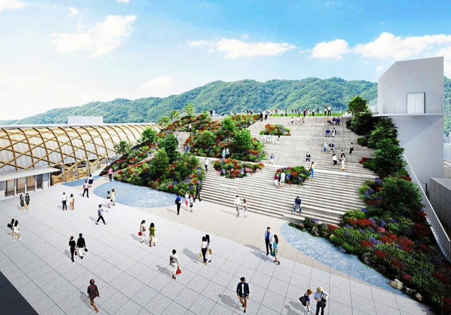 六甲山を望める１０階の屋上庭園のイメージ（雲井通５丁目再開発株式会社提供）