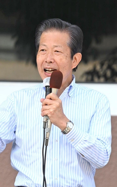 神戸で応援演説をした公明党の山口那津男代表＝２６日午前、神戸市中央区元町通２（撮影・坂井萌香）