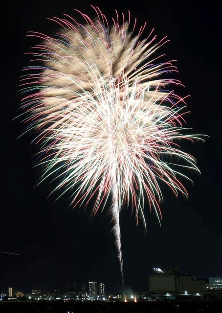 ３年ぶりの開催となった「芦屋サマーカーニバル」の花火ショー。夏の夜空を色とりどりの花火が彩り、観客を魅了した＝芦屋市南浜町、芦屋市総合公園潮芦屋ビーチ（撮影・斎藤雅志）