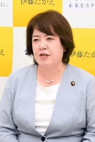 参院選兵庫選挙区で当選を果たし、今後の抱負を語る公明党の伊藤孝江氏＝神戸市中央区八幡通４、公明党兵庫県本部