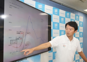 新型コロナ「第７波」への対応について説明する斎藤知事＝１５日夜、兵庫県庁（撮影・長嶺麻子）