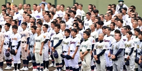 開会式に出席した球児は約１０００人。髪型の多彩さが目を引いた＝６月２５日、姫路市ウインク球場