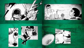 （時計回りに）「ドカベン」「巨人の星」「Ｈ２」「ＲＯＯＫＩＥＳ」（阪神電鉄提供）