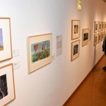 広く知られた作品の背景画などが並ぶ「アニメーション美術の創造者　新・山本二三展」＝あさご芸術の森美術館