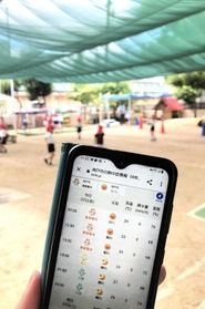 職員が連日、スマートフォンで熱中症の警戒情報を確認している＝神戸市長田区神楽町２、神楽こども園