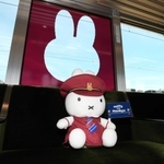ミッフィーをデザインした宝塚線の車内窓＝２日午後、阪急電鉄平井車庫（撮影・斎藤雅志）