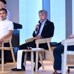 兵庫県や神戸市を舞台とした自転車レースの可能性について語る片山右京・ジャパンサイクルリーグチェアマン＝神戸市中央区のアンカー神戸（撮影・中西幸大）