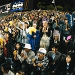 スタンドから選手にエールを送るファン＝１９９５年１０月２１日、神戸市須磨区、グリーンスタジアム神戸