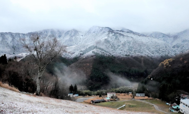 今季初冠雪が観測された氷ノ山＝１日午前、養父市内