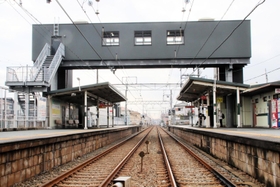 ガンダムに登場したと話題になっている山陽電鉄浜の宮駅＝加古川市尾上町口里