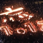 今年１月１７日に形作られた「忘」の文字＝神戸市中央区加納町６、東遊園地