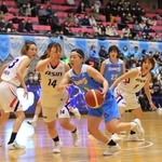 本拠地初戦で奮闘する姫路イーグレッツの選手ら＝１０日午後、姫路市西延末、ヴィクトリーナ・ウインク体育館（撮影・鈴木雅之）