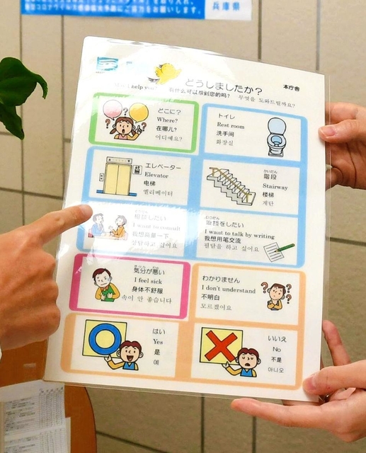 兵庫県が窓口などに備えたコミュニケーション支援ボード。民間にも活用を促す＝兵庫県庁