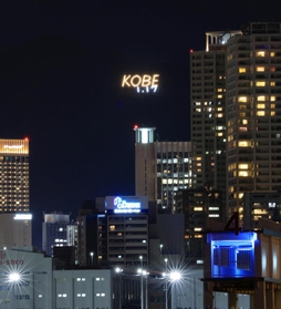 震災から２８年となるのを前に、山にともった「１・１７」の電飾＝１０日午後、神戸市中央区港島３から