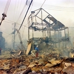 阪神・淡路大震災の火事で多くの建物が焼失した町＝１９９５年１月１８日、神戸市須磨区寺田町１