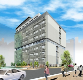 ２０２４年６月完成、９月開業予定の教育複合ビル「新長田キャンパスプラザ」（仮称）の外観イメージ（兵庫県提供）