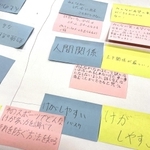 部活動の悩みなどを書き出した付箋。解決策も考えた＝兵庫県太子町鵤、太子町役場