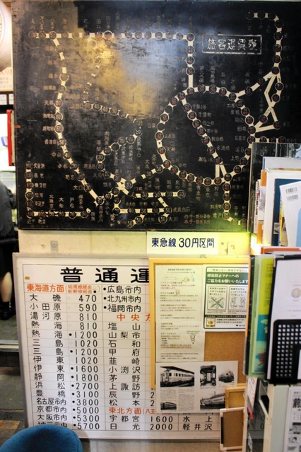 店内に飾られた古い運賃表＝東京都目黒区祐天寺