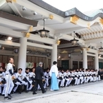 ４年ぶりに全選手がそろって行われた阪神タイガースの必勝祈願祭＝２日午前、西宮市社家町、西宮神社