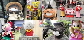 ２０２０年から２３年にかけて、神戸や姫路、京都市内などで撮影したマスク姿のマスコット像たち