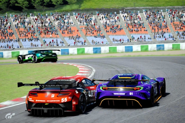 「グランツーリスモ」のレースの一場面（Ｃ）２０２３　Ｓｏｎｙ　Ｉｎｔｅｒａｃｔｉｖｅ　Ｅｎｔｅｒｔａｉｎｍｅｎｔ　Ｉｎｃ．　Ｄｅｖｅｌｏｐｅｄ　ｂｙ　Ｐｏｌｙｐｈｏｎｙ　Ｄｉｇｉｔａｌ　Ｉｎｃ．