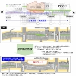 三ノ宮駅新ビルの準備工事に伴う中央幹線の車線切り替えと車線規制（ＪＲ西日本提供）