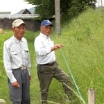 ジャコウアゲハとウマノスズクサの保全に取り組む鎌谷利晴さん（左）と渡辺敏信さん＝姫路市香寺町土師
