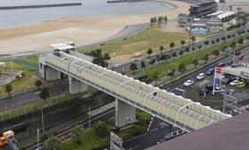 現在の朝霧歩道橋と大蔵海岸（撮影・秋山亮太）