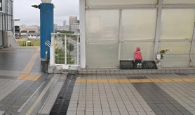 事故から２０年が経過した朝霧歩道橋。南側の入り口付近。事故現場には慰霊碑「想の像」がたたずむ＝２日午後、明石市大蔵海岸通１（撮影・秋山亮太）