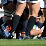 関学-朝日　後半、はラインアウトからのモールを押し込み、関学フッカー竹内がトライを決める＝花園ラグビー場（撮影・後藤亮平）