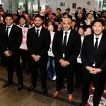 ラグビーＷ杯で日本の８強入りに貢献した神戸製鋼の（右から）山中亮平、中島イシレリ、ラファエレ・ティモシー、アタアタ・モエアキオラ＝昨年１２月、神戸市役所
