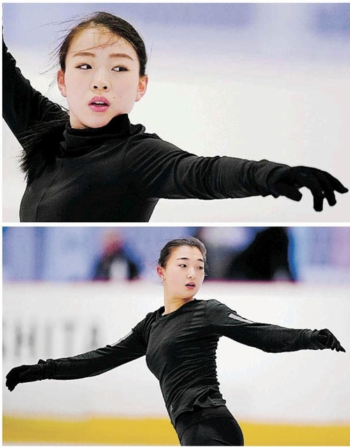 調整する紀平梨花（上）、坂本花織＝ソウル