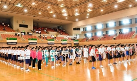 昨年の兵庫県高校総合体育大会の総合開会式＝２０１９年６月１日、神戸市長田区の神戸常盤アリーナ