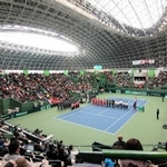 コロナ禍で活躍の機会を失ったテニス選手の支援を目的に、無観客大会が計画されているブルボンビーンズドーム＝三木市