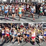 昨年の県大会で勢いよくスタートを切る男子１区のランナー（上）と女子１区のランナー＝丹波篠山市内