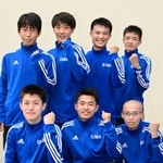 ３年ぶりに優勝した男子・須磨学園の（前列左から）１区広内颯、２区林田蒼生、３区永吉恭理、（後列左から）４区喜多村慧、５区大林洸己、６区国安広人、７区八沢輝人（いずれも撮影・秋山亮太）
