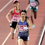 女子５０００メートル決勝　ラスト勝負で初優勝を果たし、東京五輪代表の座を手にした田中希実（撮影・中西幸大）