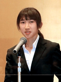 これまでの競技人生を振り返り、東京五輪に向けた決意を語った陸上の田中希実＝神戸市中央区、兵庫県公館