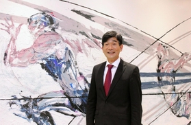 総監督として臨む東京五輪への思いを語る尾県貢さん＝東京都新宿区、日本陸上競技連盟（撮影・今福寛子）