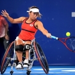 車いすテニス女子シングルス２回戦　ブラジルのメイリコル・ドゥバルにストレート勝ちした上地結衣（撮影・吉田敦史）