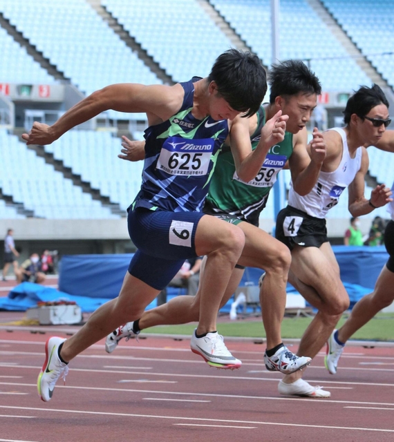 男子１００メートル予選　１０秒３６で２組１着となり、決勝は棄権した住友電工の多田修平（撮影・長嶺麻子）