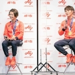 食の大切さを語る阿部一二三（右）と妹の阿部詩＝東京都内（味の素提供）