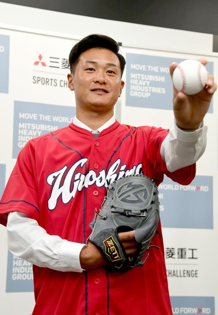 ドラフト２位で広島から指名を受けた三菱重工Ｗｅｓｔの森翔平投手＝１１日、神戸市兵庫区（撮影・中西幸大）