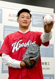 ドラフト２位で広島から指名を受けた三菱重工Ｗｅｓｔの森翔平投手＝１１日、神戸市兵庫区（撮影・中西幸大）