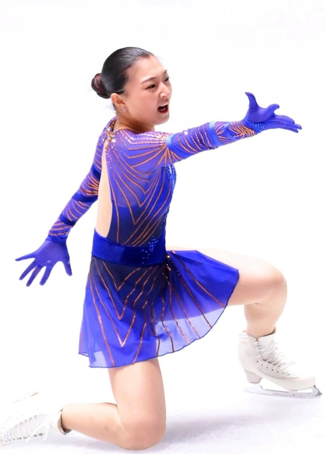 女子フリーでフィニッシュを決める坂本花織（撮影・堀内翔）